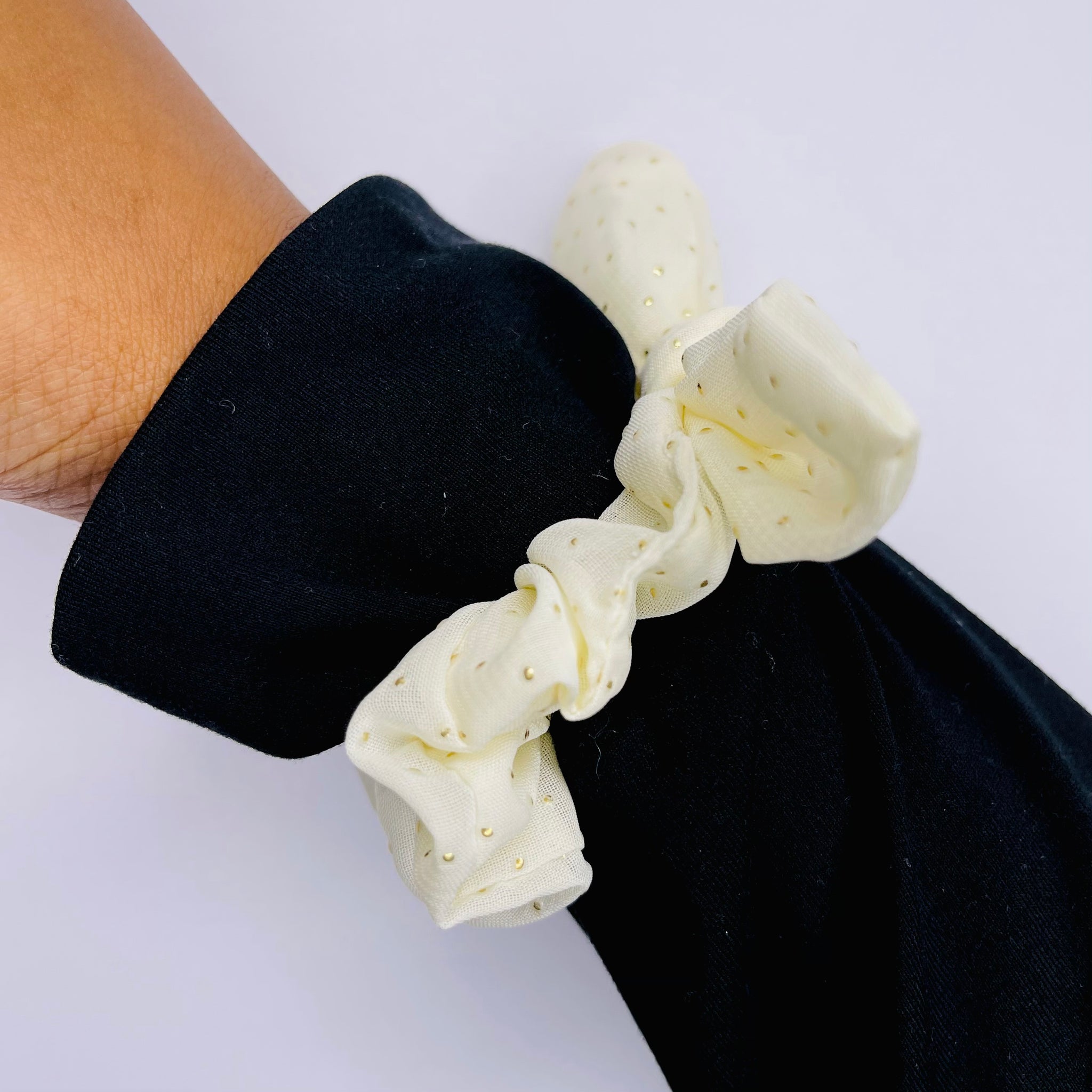 GOLD POLKA DOT SCRUNCHIE - The Rain Maya Collection